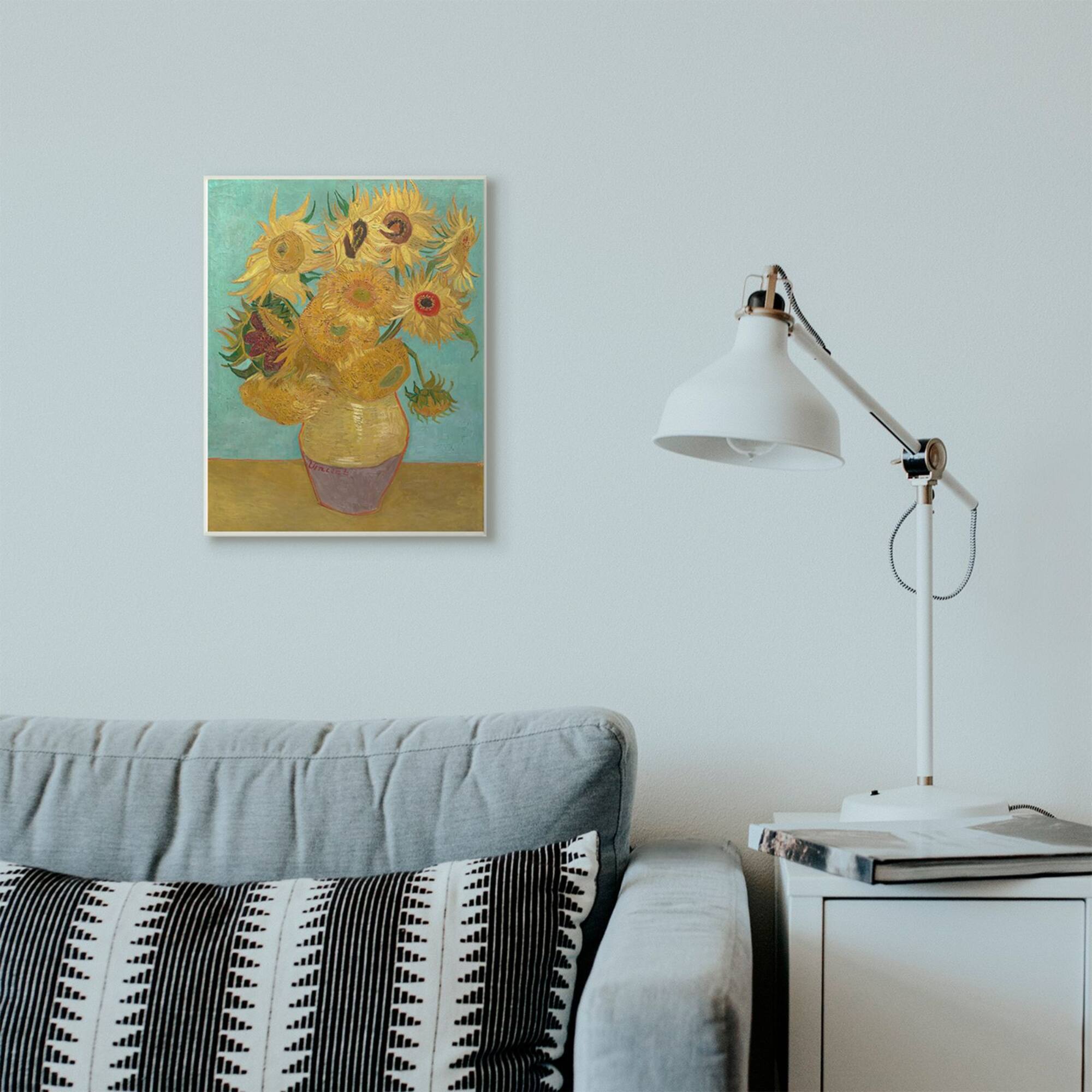 Stupell Industries Van Gogh Sunflowers on Turquoise Wooden Wall Plaque